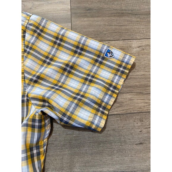 KUHL Response Mens L Brown Gray Plaid Short Sleeve Flap Pockets Snap Shirt - Picture 4 of 8